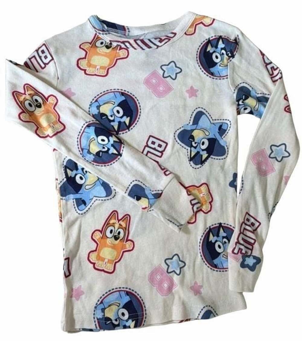 Bluey Long Sleeve Pajama Shirt Size 8 Cream Character Print